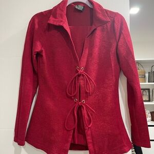 Red Textured Long Sleeve Top